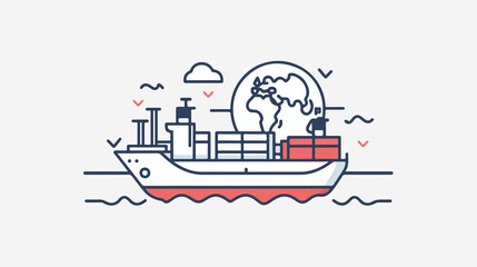 Naklejka premium Global Cargo Shipping Concept with Shipment Icons on Cargo Ship
