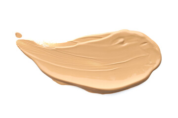 Skin foundation isolated on white, top view. Sample of cosmetic product