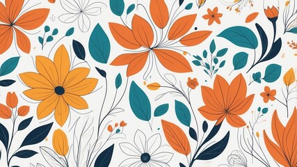 Vibrant Floral Pattern with Orange and Teal Flowers