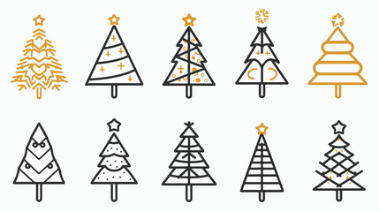 Christmas Tree Outline Icons Vector Illustration