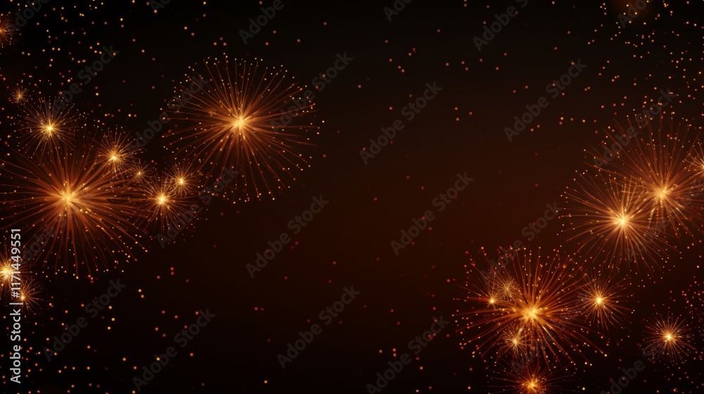 Poster elegant minimalist fireworks display on dark background with room for custom text