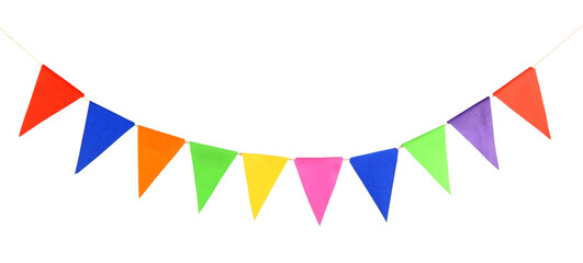 Obraz premium Colorful party flags isolated on white. Festive decor