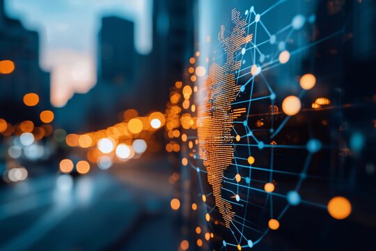 Communication technology for internet business. Global world network and telecommunication on earth cryptocurrency and blockchain and IoT. Elements