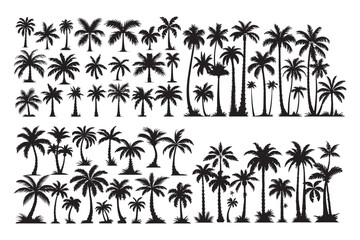 Black Silhouette Palm Tree Collection on White Background