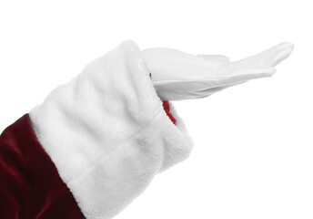 Santa Claus holding something on white background, closeup
