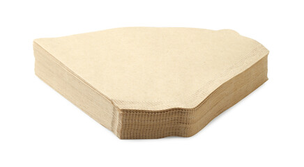 Stack of paper coffee filters isolated on white
