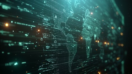 Obraz premium Digital World Map with Data Connections and Lights