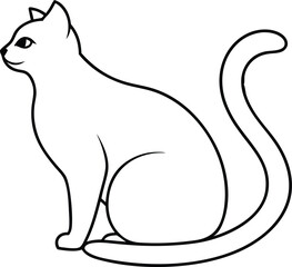 One line drawing. Cat sitting with curled tail