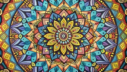 Vibrant Mandala Watercolor, Geometric, Floral Design