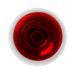 Red wine in glass isolated on white, top view