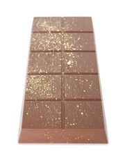 One Dubai chocolate bar with pistachios and knafeh isolated on white