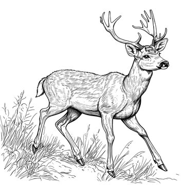 Majestic Deer in the Wild: A Captivating Line Art Illustration