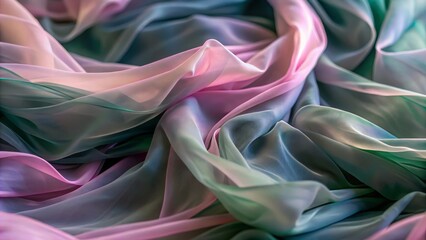 Obraz premium Pink and Teal Draped Sheer Fabric Abstract Texture Photography