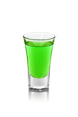 Absinthe in shot glass isolated on white