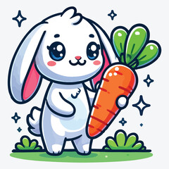 Cute cartoon rabbit holds a carrot. stock illustration