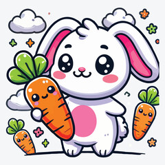 Cute cartoon rabbit holds a carrot. stock illustration