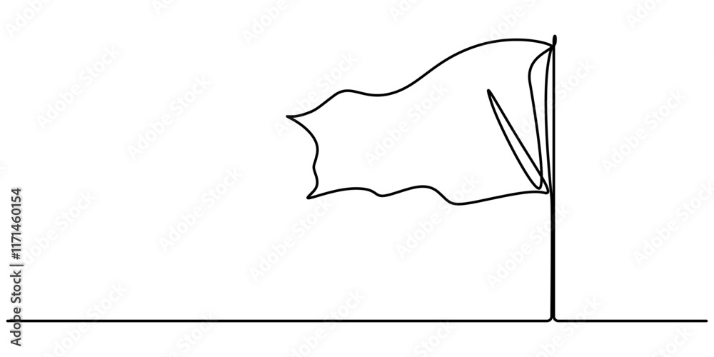Poster Flag one line icon and one line drawing background. Modern illustration. Black flag icon, Continuous one line empty, white flag drawing. Flag Vector illustration, Single Line Drawing of a Flag pro. 