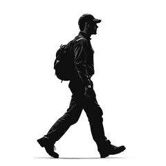 Fototapeta premium Silhouette of a Man Walking with a Backpack: A Journey of Discovery