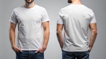 Man in White T-Shirt Front and Back View