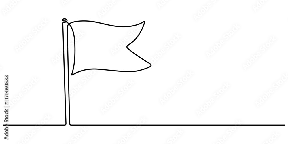 Poster Flag one line icon and one line drawing background. Modern illustration. Black flag icon, Continuous one line empty, white flag drawing. Flag Vector illustration, Single Line Drawing of a Flag pro. 