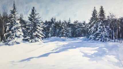 Naklejka premium Serene Winter Landscape with Snow-Covered Trees
