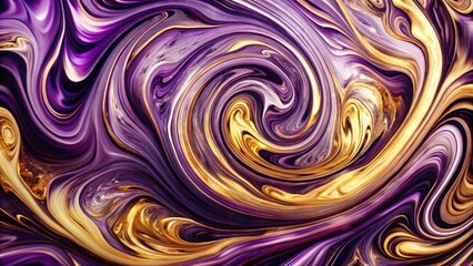 Golden and Purple Swirl Abstract Fluid Acrylic Painting