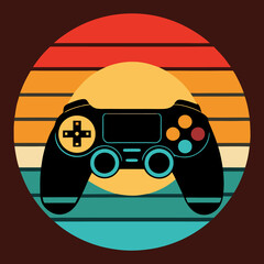 gaming controller silhouette on Retro Vintage Background Vector Art Illustration T-shirt Design Art 