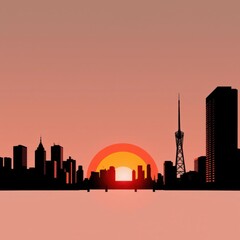 Obraz premium Stunning sunset over a city skyline a beautiful imagery of urban landscape at dusk skyline silhouette 