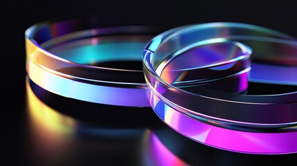 3D Render of Colorful Glass Curves with Iridescent Glow on Black Background