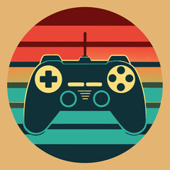 gaming controller silhouette on Retro Vintage Background Vector Art Illustration T-shirt Design Art 