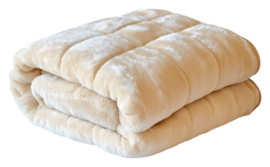 PNG A soft, folded blanket with a plush texture, featuring a light color and quilted design.