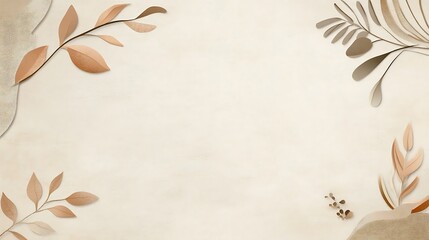 Beige Background with Decorative Paper Leaves and Branches