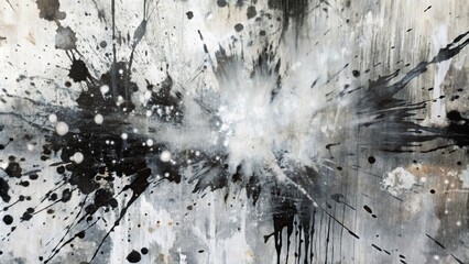 Fototapeta premium Abstract Ink Explosion Monochromatic Splashes and Drips on Textured Canvas