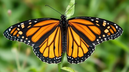 Fototapeta premium Stunning Monarch Butterfly on Green Background