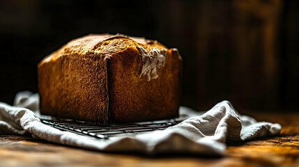 Rustic sourdough bread loaf on cooling rack.