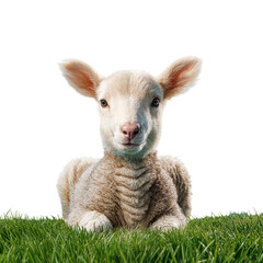Fototapeta premium little lamb sitting on grass