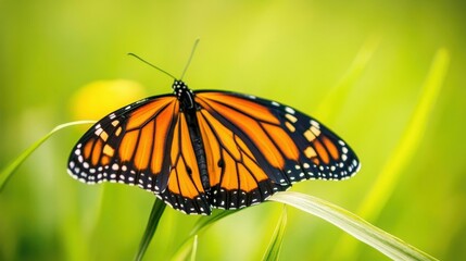Naklejka premium Vibrant Monarch Butterfly on Green Leaf