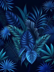Tropical Leaves Illustration in Blue Tones