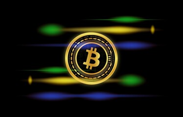 images of the bitcoin-btc logo on a digital background. 3d illustrations.