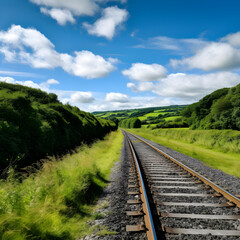 Fototapeta premium Nostalgic Scene of Vintage Steam Locomotive on Gwili Railway in Lush Green South Wales Countryside