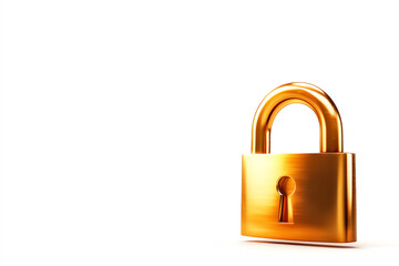 Fototapeta premium Golden padlock isolated on a white background symbolizes security and protection.