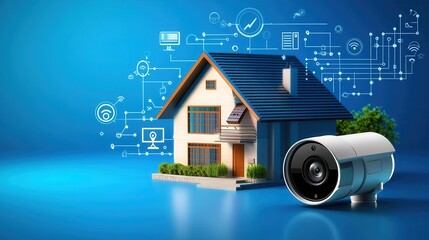 Smart home security system installation with modern digital design