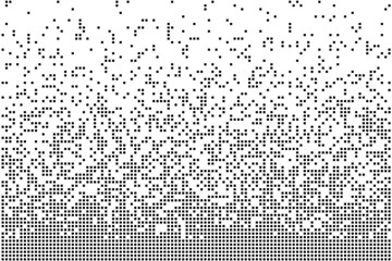 Abstract simple black halftone texture consists of dispersed square dots on a white background. Geometric pixel vector shape elements pattern for presentation design or banner