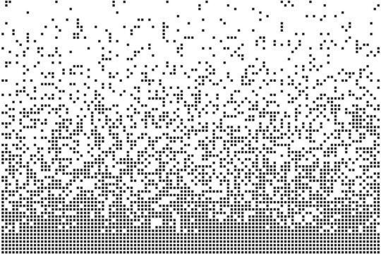 Abstract simple black halftone texture consists of dispersed square dots on a white background. Geometric pixel vector shape elements pattern for presentation design or banner