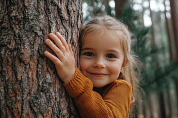 Joyful Child Embracing Nature in Forested Setting