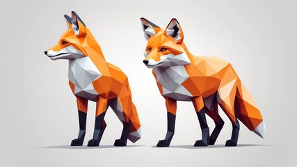 Obraz premium Vibrant Polygonal Foxes in Minimalist Style