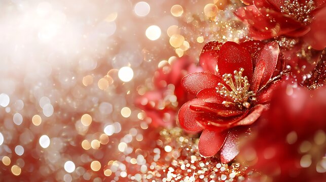 Mesmerizing red and gold glowing holiday ornaments with intricate patterns creating a dazzling and festive backdrop for seasonal and events  The ornaments radiate a luxurious opulent