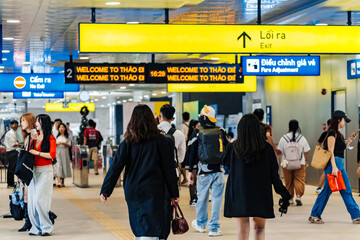 Passengers on the Ho Chi Minh City metro at Thao Dien station. Metro line 1 is expected to be operational by the end of 2024. Travel concept.
