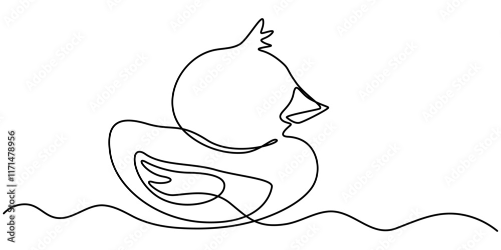 Aufkleber continuous line vector illustration design of one swimming duck, One continuous single line of wood duck swimming in river. Famous bird line art isolated on white background, Duck in one continuous. 