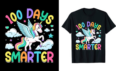 100 Days Smarter Cute Baby Unicorn Graphic T-shirt Design for Kids